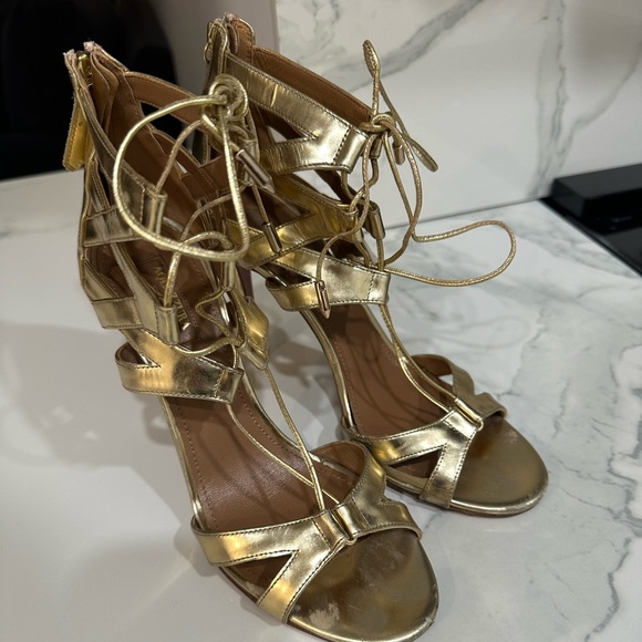 Aquazzura Beverly Hills Gold Lace Up Sandal Heel 38 8 - Picture 4 of 9
